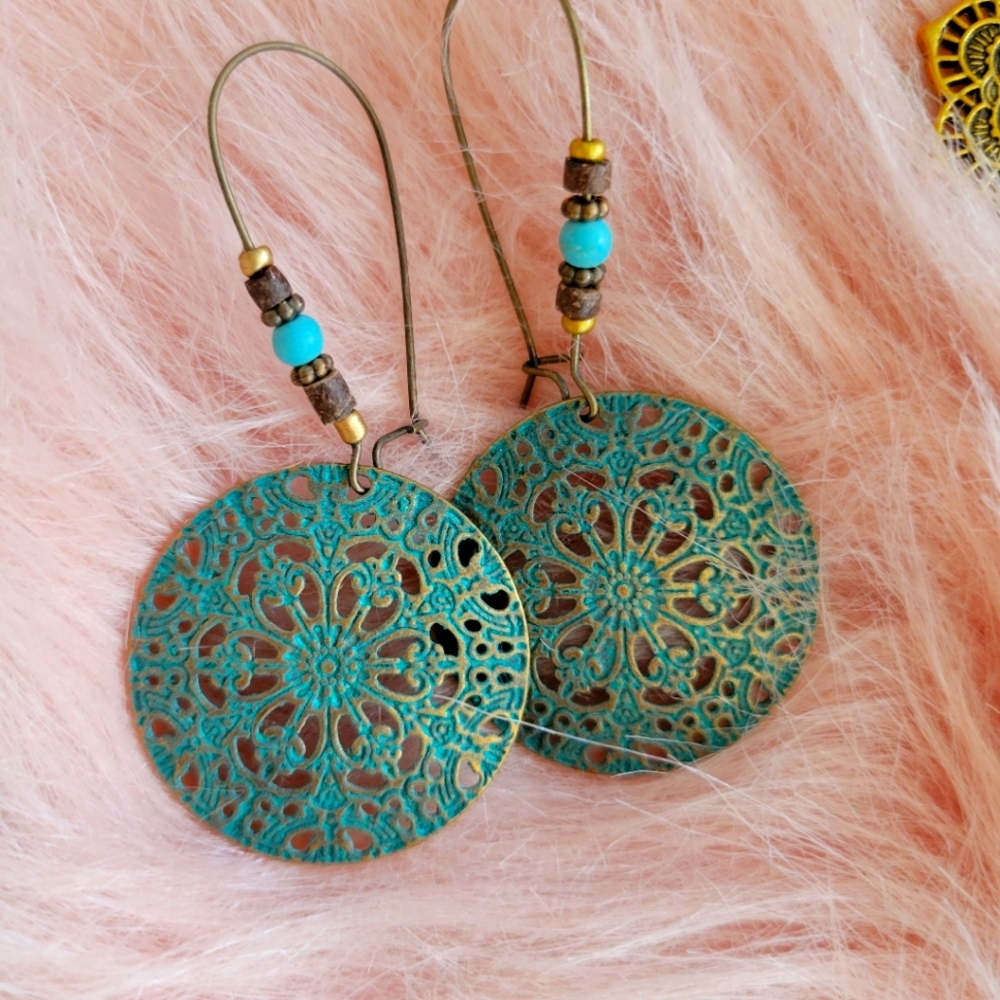 Turquoise colored beaded earrings